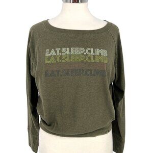 PrAna Eat.Sleep.Climb Long Sleeve Graphic Tee Olive Green Size Small